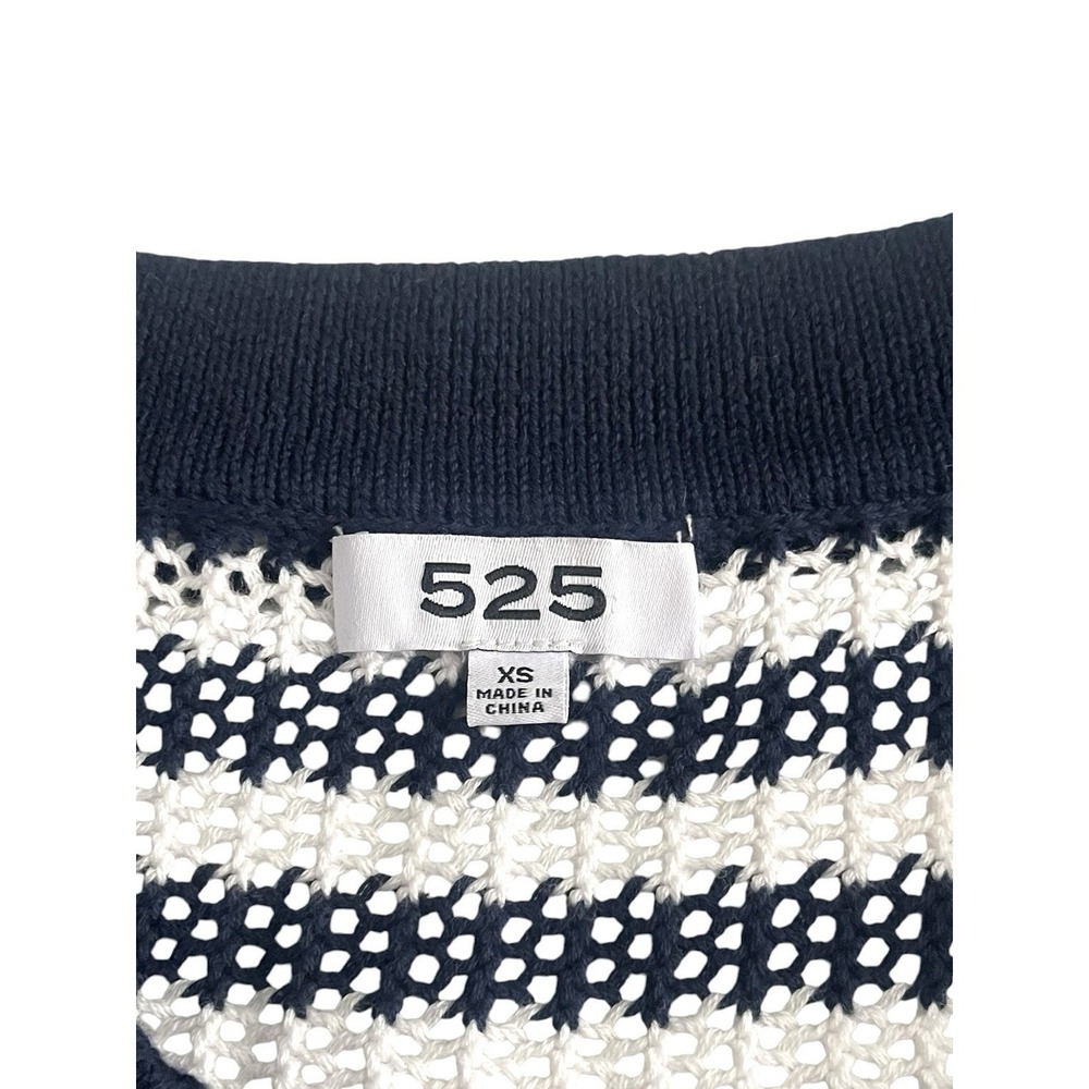 525 America Kimberly Cotton Navy Stripe Open Knit Polo Sweater XS Coastal Preppy - Picture 12 of 15